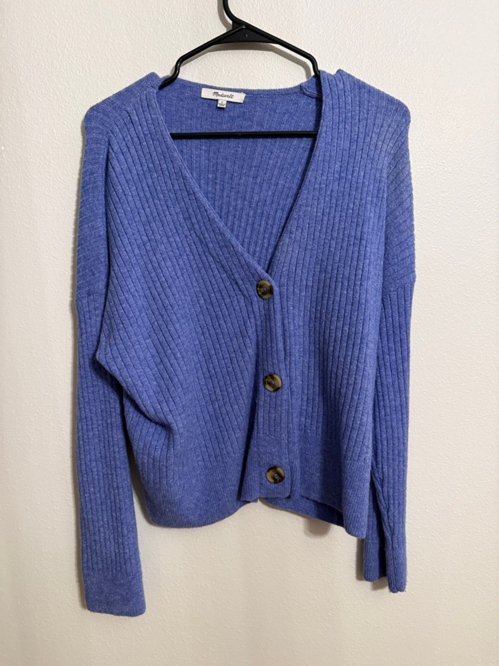 Madewell Heathered Periwinkle Blue Ribbed Button Cardigan